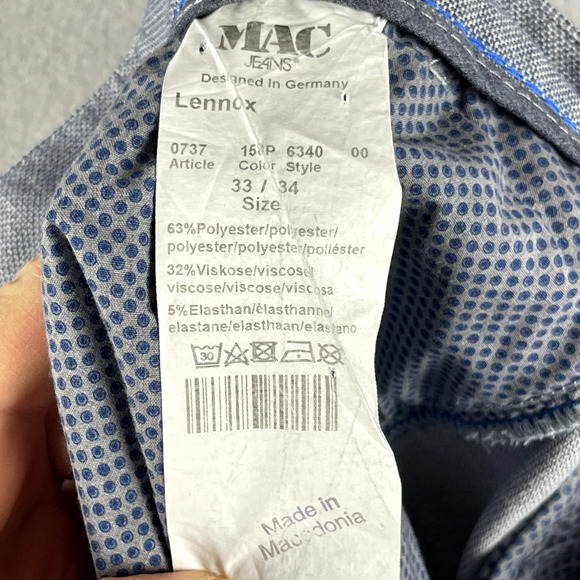 Mac Jeans Lennox Pants Mens 33x29 Blue Chino Cuffed Germany Career Office Preppy - Picture 14 of 16